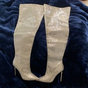 Steve Madden Glittering Silver Over the Knee Boots